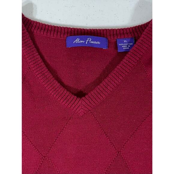 Alan Flusser Mens Pullover Sweater Vest Size XL Dark Red Burgundy Solid Argyle - Picture 3 of 9